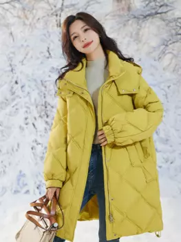Новинка 2024, зимние куртки для женщин, женские пуховики, утепленный свободный стеганый простой женский пуховик с капюшоном