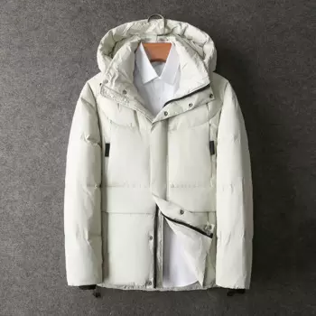 Новинка 2024, зимний пуховик, мужской белый утиный пальто, ветрозащитное теплое туристическое пальто для кемпинга, утепленное однотонное мужское пальто с капюшоном