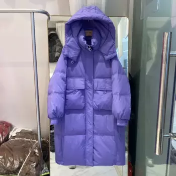 Новинка 2024, зимний пуховик, женская мода, утепленное белое пальто на утином пуху, повседневное длинное теплое водонепроницаемое парка с капюшоном, женская