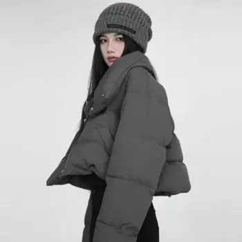 Новинка 2024, зимняя корейская модная трендовая короткая хлопковая парка с косой молнией и высоким воротником, ветрозащитная куртка, женская одежда