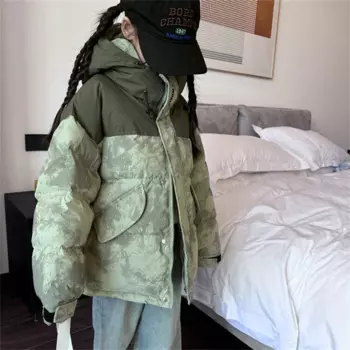 Новинка 24288, зимняя куртка для девочек с принтом хлеба, цветной пуховик с капюшоном и завязками, теплая утепленная Детская куртка