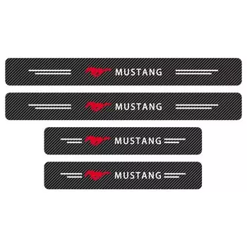 Новинка, 4 шт., автомобильная наклейка из углеродного волокна, автоматический порог двери, водонепроницаемая для Ford Mustang FOCUS 4 5 6 2024 2023 2022-2010, Стайлинг автомобиля