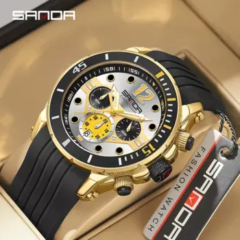 Новинка 5310, мужские кварцевые часы Sanda с тремя глазами и шестью иглами, модные и модные уличные водонепроницаемые простые мужские часы с календарем