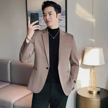 Новинка, эксклюзивный Модный деловой костюм из высококлассной саржевой ткани, приталенный вечерний костюм, красивый однотонный костюм, мужская повседневная куртка