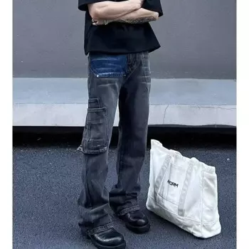 Новинка, черные комбинированные синие джинсы firmранчо для мужчин и женщин, джинсовые брюки, все сезоны, бесплатная доставка, y2k укороченные брюки