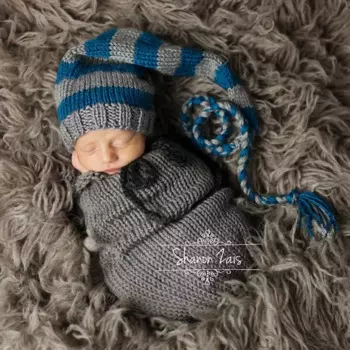 Новинка, детская одежда для фотосъемки, вязаный спальный мешок ручной работы из молочного хлопка и шерсти, комплект для фотосъемки новорожденных