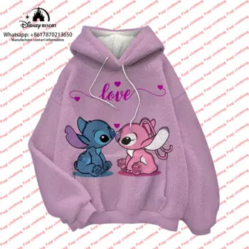 Новинка, детская повседневная толстовка с капюшоном в уличном стиле бренда Disney с Микки и Минни, Дамский плюшевый пуловер с круглым вырезом на осень и зиму 2023