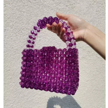 Новинка, фиолетовые изысканные акриловые сумочки ручной работы для женщин, модная летняя женская сумка с бисером, популярный готовый продукт 2024