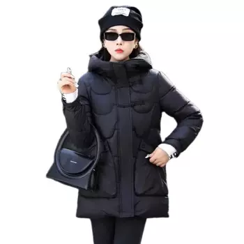 Новинка, куртка средней длины на хлопковом наполнителе, Осень-зима 2023, женские парки, парки с большими карманами, Толстая Теплая Повседневная Верхняя одежда с капюшоном, женские куртки