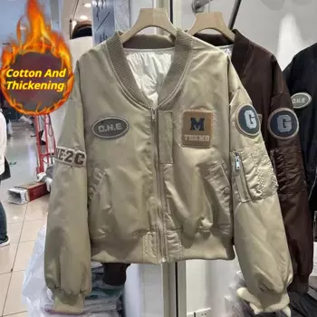 Новинка, куртки, бейсбольные куртки, верхняя одежда, теплая хлопковая куртка-пуховик с вышивкой, женская зимняя винтажная куртка-бомбер, женская одежда