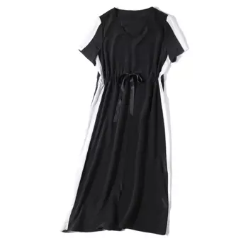 Новинка лета 2023 года, Европейское и американское высококлассное черное платье большого размера, свободное шелковое высококлассное платье из тяжелого шелка