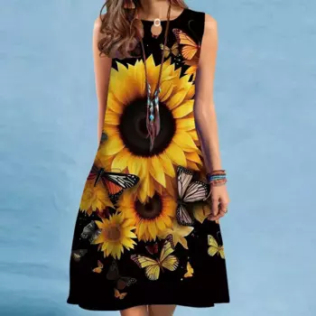 Новинка лета 2023, юбка средней длины с принтом в европейском и американском стиле, длинное Повседневное платье без рукавов с круглым вырезом, Женская юбка