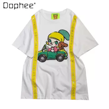 Новинка лета 2024, Модная стильная свободная футболка с надписью «справочный Дизайн», с рисунком алфавита, женская футболка большого размера с коротким рукавом