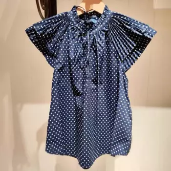 Новинка лета 2024, однотонный пуловер нишевой расцветки с круглым вырезом, свободная рубашка в горошек с коротким рукавом, женская футболка