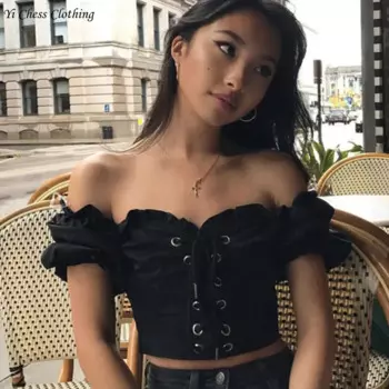 Новинка лета 2024, женская модная пикантная Однотонная футболка с одной линией воротника и тянущимися складками, облегающая футболка с коротким рукавом