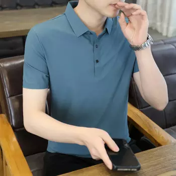 Новинка, летняя рубашка-поло, Мужская свободная Однотонная футболка с коротким рукавом