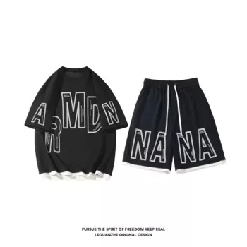 Новинка, модная футболка в стиле пэчворк, короткий костюм с разноцветным буквенным принтом, летняя повседневная спортивная одежда, повседневный мужской спортивный костюм, 2024