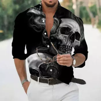 Новинка модная весенне-летняя и осенняя мужская повседневная Гавайская уличная футболка с длинным рукавом и 3D-принтом черепа