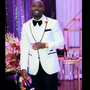 Новинка, модные белые смокинги для жениха, костюм для жениха с двумя пуговицами, цвета слоновой кости из 2 предметов, мужские свадебные костюмы, блейзер, брюки