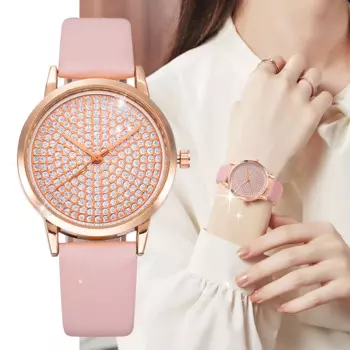 Новинка, модные часы для женщин, цвет розового золота 2023 с зеркальным циферблатом, повседневные женские часы, наручные часы с кожаным браслетом, женские часы