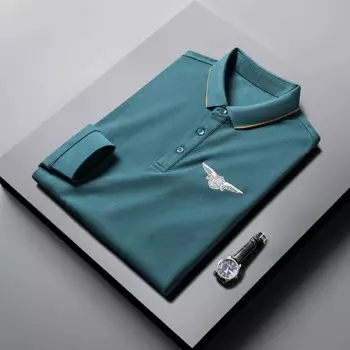 Новинка Мужская брендовая Высококачественная рубашка-поло с длинными рукавами Осенняя Корейская версия модная деловая Повседневная футболка с отложным воротником с вышивкой