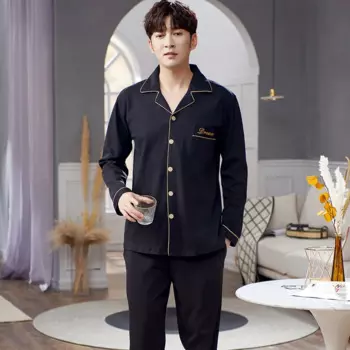 Новинка, Мужская домашняя одежда из чистого хлопка, однотонный кардиган на весну и осень, удобная мужская пижама с длинным рукавом