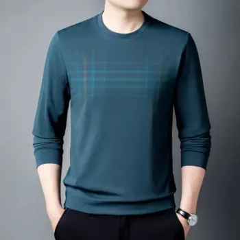 Новинка, мужская повседневная футболка, свитер с длинным рукавом, Мужская одежда, пуловер с круглым вырезом, топы