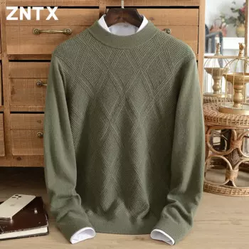 Новинка, мужской свитер ZNTX из 100% чистого кашемира, водолазка, вязаный жаккардовый полосатый Повседневный зимний теплый свитер, пуловер большого размера