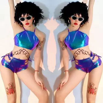 Новинка, Одежда для танцев на шесте для женщин, сексуальный костюм бикини для взрослых, женский костюм для ночного клуба, танцевальный костюм певицы, ГОГО, модель DQL7036