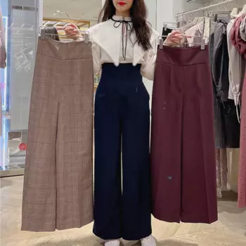 Новинка Осень 2022, брюки в японском стиле, женская одежда для офиса, однотонные повседневные длинные широкие брюки с высокой талией и карманами
