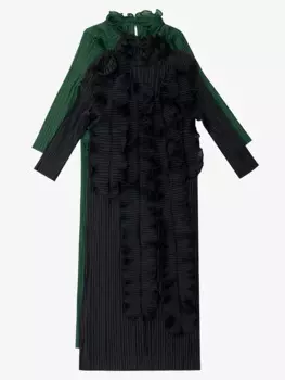 Новинка Осень 2023, элегантная женская одежда, стройнящее однотонное плиссированное платье с длинными рукавами