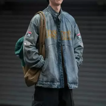 Новинка Осень 2023, Молодежная модная трендовая джинсовая куртка, Мужская Повседневная Свободная Универсальная джинсовая куртка в американском ретро стиле