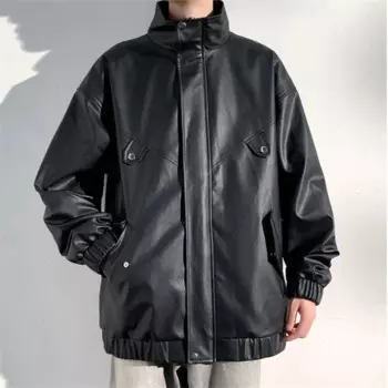 Новинка Осень 2023, молодежная модная трендовая куртка из искусственной кожи, мужская повседневная универсальная Свободная куртка из искусственной кожи, пальто