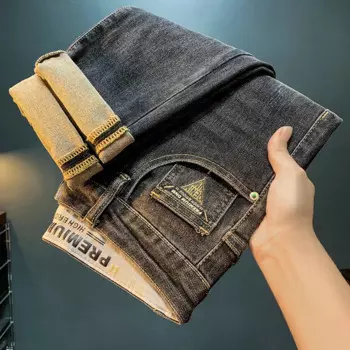 Новинка Осень 2024, черные и серые джинсы, мужские эластичные удобные модные высококлассные облегающие узкие брюки до щиколотки с принтом