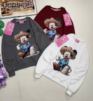 Новинка Осень 2024, модные Универсальные женские толстовки в Корейском стиле ручной работы с бусинами и блестками, толстовка с капюшоном и милым мультяшным принтом