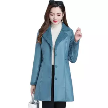 Новинка Осень-зима 2021, Женская Толстая куртка из искусственной кожи с бархатным утеплителем, женская кожаная куртка из зернистой кожи на флисе, Женская куртка с подкладкой 6XLC