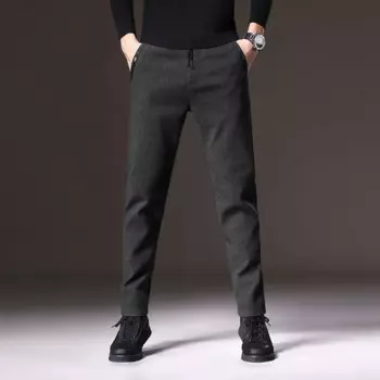 Новинка Осень-зима 2023, модные мужские утепленные брюки, мужские теплые повседневные Прямые брюки, мужские брюки с завышенной талией и кулиской