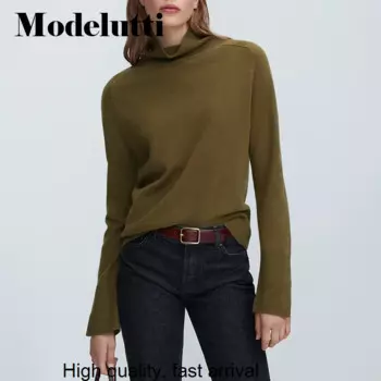 Новинка Осень-зима 2023 Модный женский вязаный облегающий свитер с высоким воротником пуловер однотонный простой Повседневный женский джемпер
