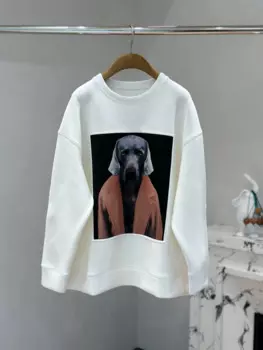Новинка Осень-зима 2024 хлопковая толстовка с принтом охотничьей собаки свободный крой Классический Модный женский пуловер с круглым вырезом