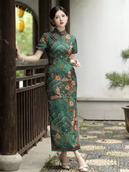 Новинка Осень/Зима 2024 платье Hualuo Qipao с рукавами 3/4 улучшенное двухслойное платье Qipao с восьми пуговицами сбоку