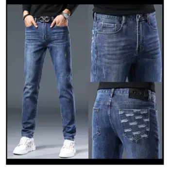 Новинка Осень-зима 2024, высококачественные европейские товары, брендовые джинсы, модные облегающие мужские брюки с индивидуальным принтом