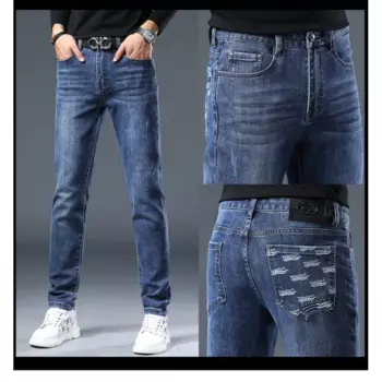 Новинка Осень-зима 2024, высококачественные европейские товары, брендовые джинсы, модные облегающие мужские брюки с индивидуальным принтом