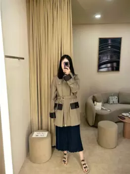 Новинка осень/зима 2024 Женская ветровка в британском стиле Высококачественная модная Изысканная Универсальная кожаная куртка с воротником