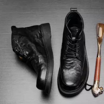 Новинка Осень-зима кашемировая повседневная мужская обувь из натуральной кожи мужские сапоги для верховой езды британские Мужские Зимние Сапоги Универсальные из воловьей кожи