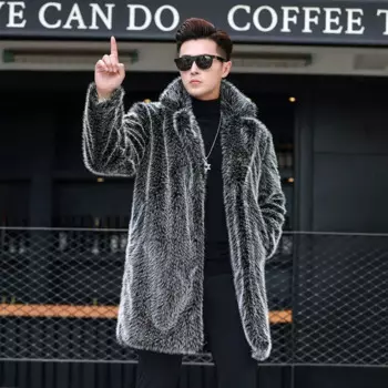 Новинка Осень-зима кожаное меховое пальто мужское длинное молодежное повседневное Пальто Тренч теплая куртка из искусственного лисьего меха