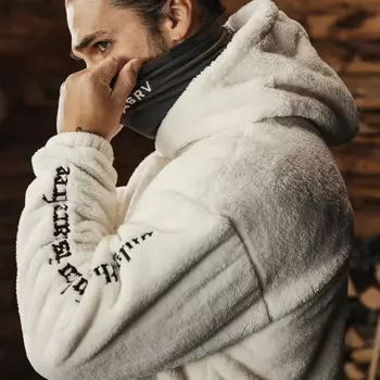 Новинка Осень-Зима мужская теплая шерстяная толстовка с капюшоном с буквенным принтом Повседневный Спортивный пуловер с карманами Толстовка флисовые свитшоты