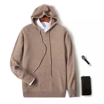 Новинка Осень-зима, однотонный мужской свободный свитер с капюшоном из 100% мериносовой шерсти, деловой вязаный свитер для отдыха