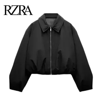 Новинка Осень-зима RZRA2024 женская короткая хлопковая куртка с отложным воротником с длинными рукавами Модный Универсальный кардиган на молнии