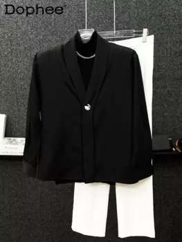 Новинка осени 2024, свободные рубашки, мужские модные красивые высококачественные черные дышащие топы с подкладкой на плечах, рубашка с длинным рукавом в стиле High Street