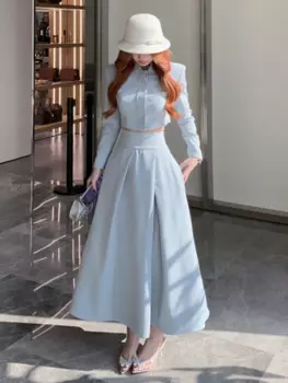 Новинка осени 2024, женское элегантное Френч-пальто в Корейском стиле, повседневное женское пальто и юбка